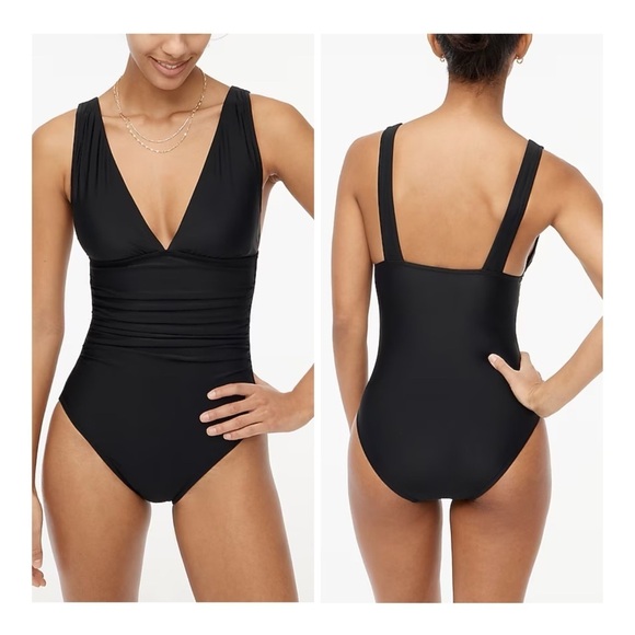 J. Crew Factory Other - NEW J.Crew Factory Black Classic Chic V-Neck Ruched One-Piece Swimsuit Size L